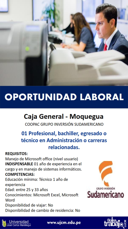 Oportunidad Laboral – COOPAC Grupo Inversión Sudamericano